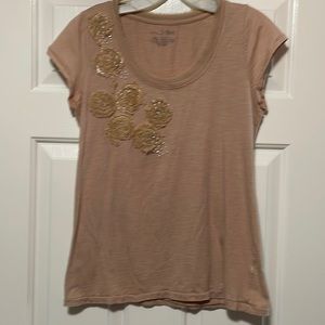Tan Bedazzled  beaded pearls-funTshirt By RoxB